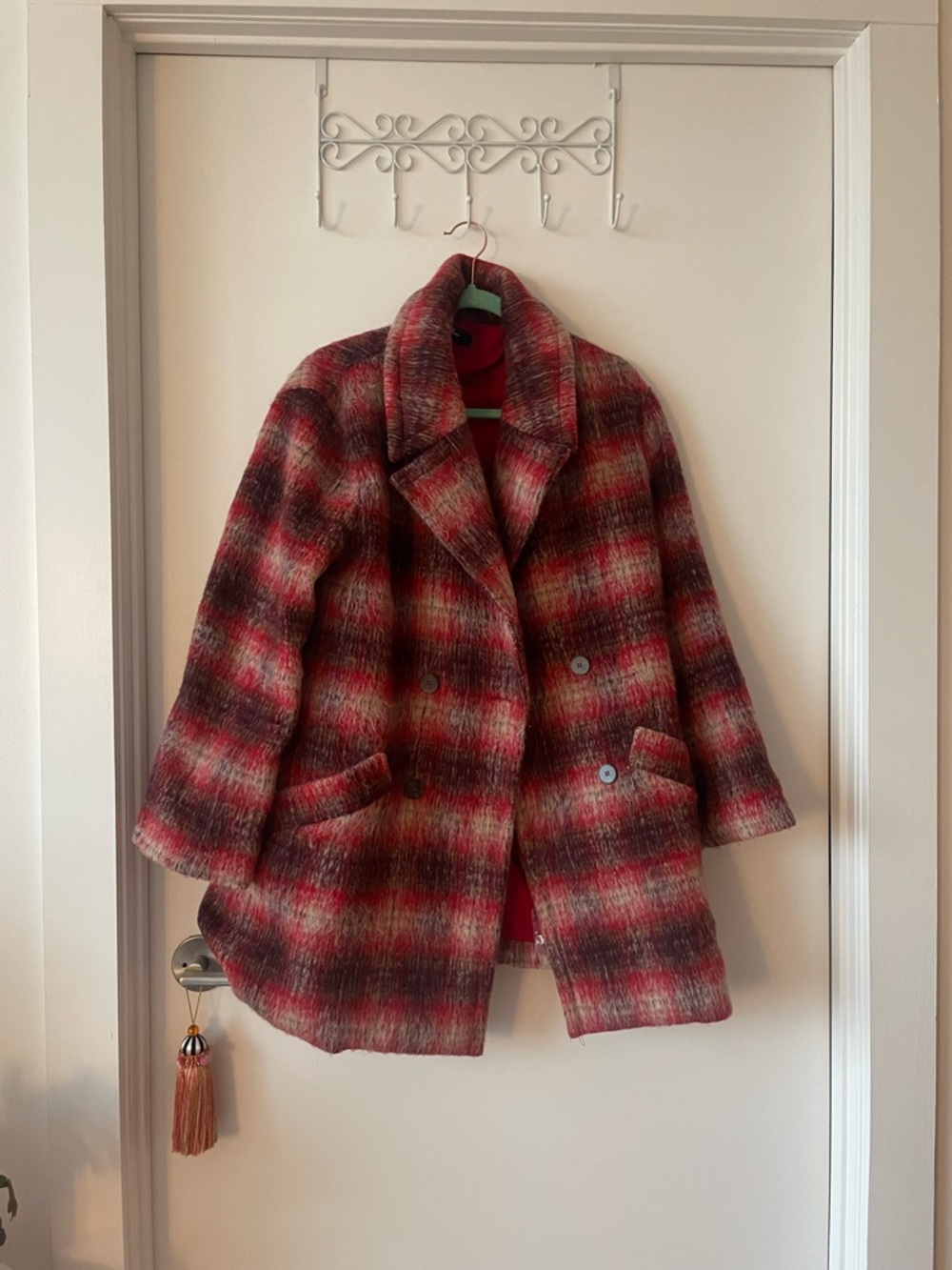Lulu's Red Plaid Double-Breasted Peacoat